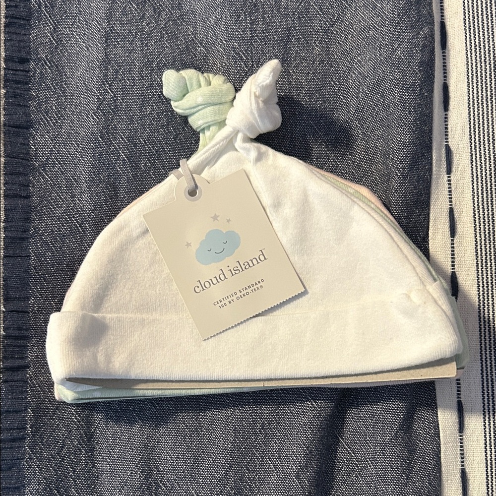 Cloud Island White and Green Baby Hat